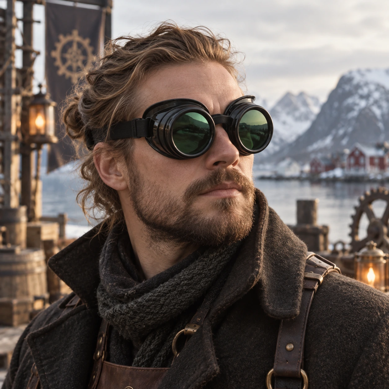 Svarta Steampunk Skyddsglasögon med Gröna Linser
