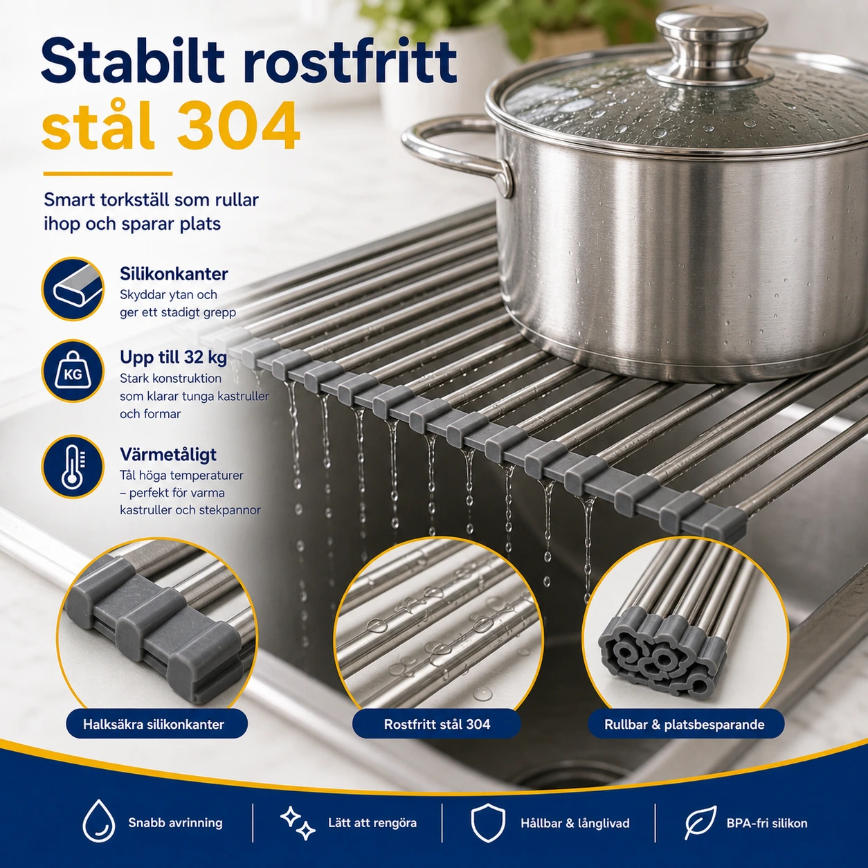 Hopfällbart Diskställ i Rostfritt Stål 32 x 45 cm