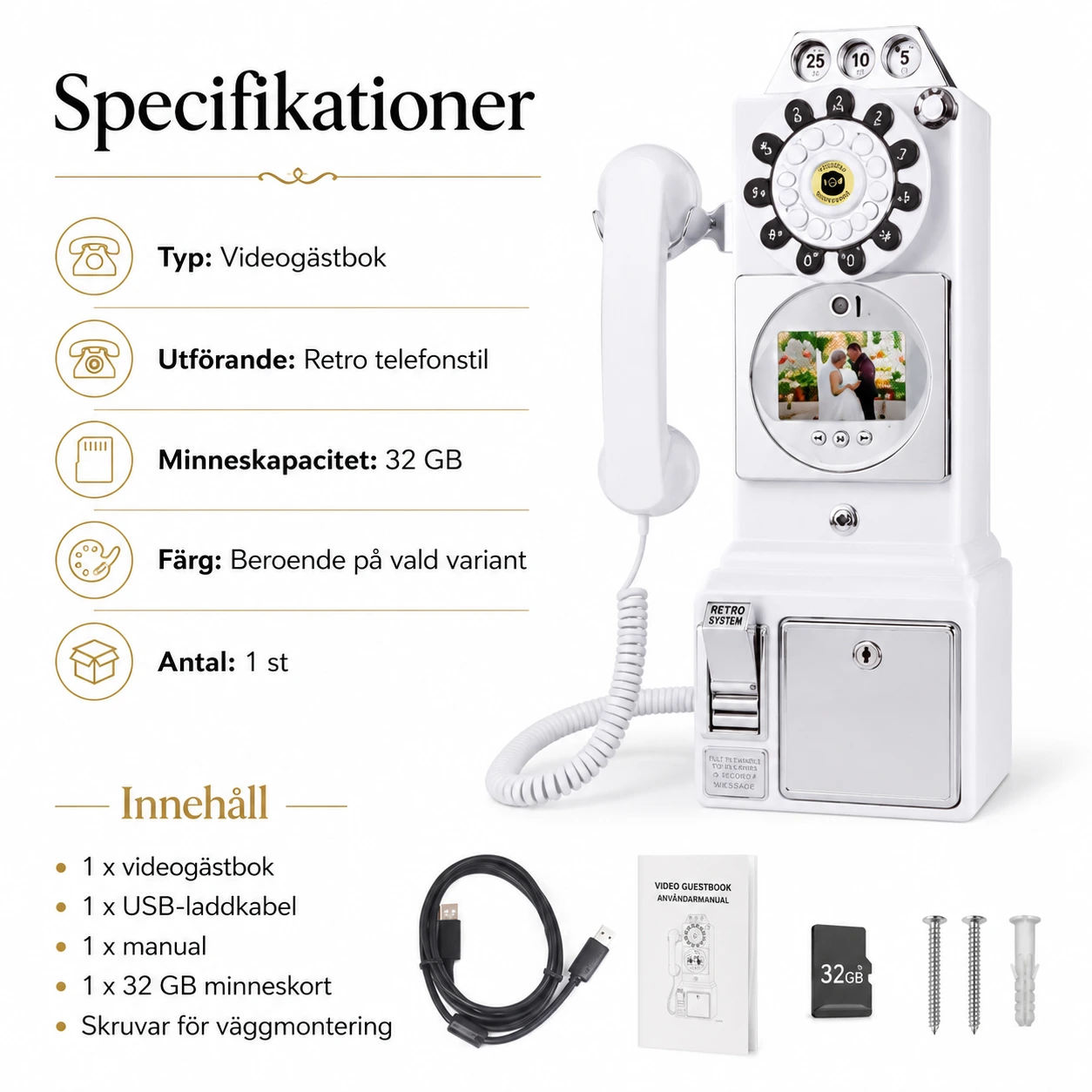 Videogästbok i retro telefonstil för bröllop och fest