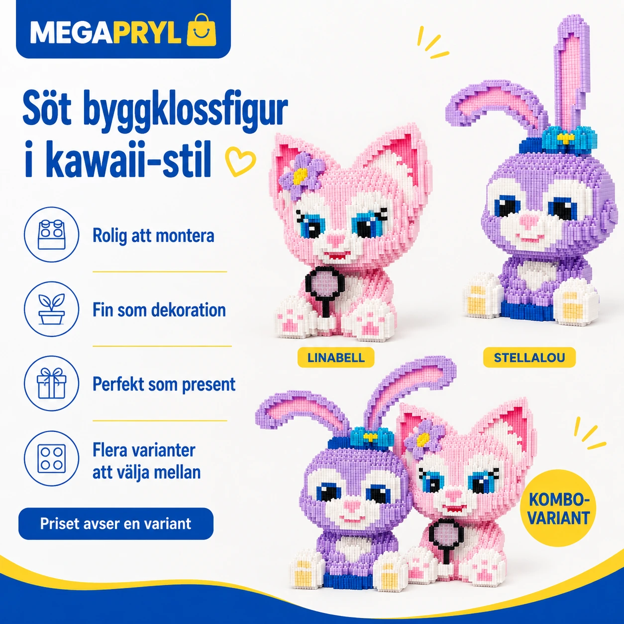 Byggklossfigur Kawaii 27 cm för Dekoration och Montering