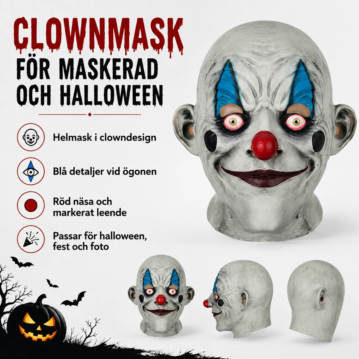 Clownmask för maskerad och halloween