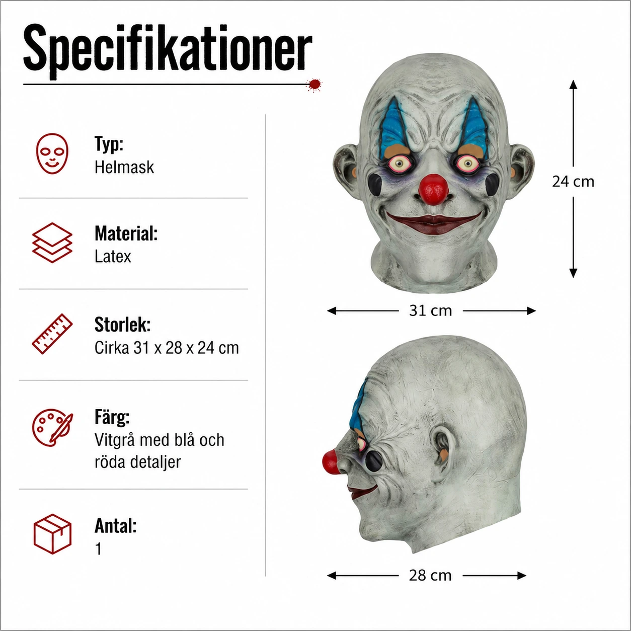 Clownmask för maskerad och halloween