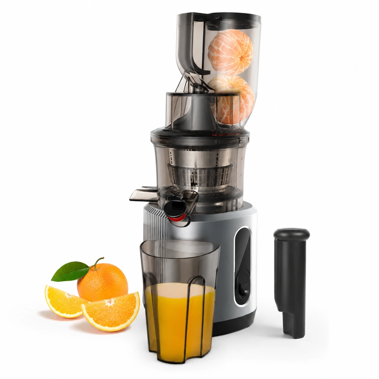 Slow juicer leveällä syöttöaukolla ja 200 W moottorilla