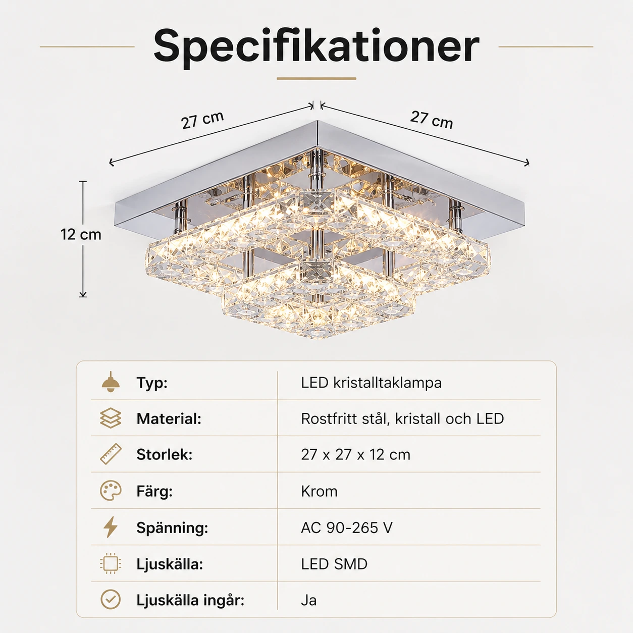Kristallplafond LED för sovrum och vardagsrum 27 cm