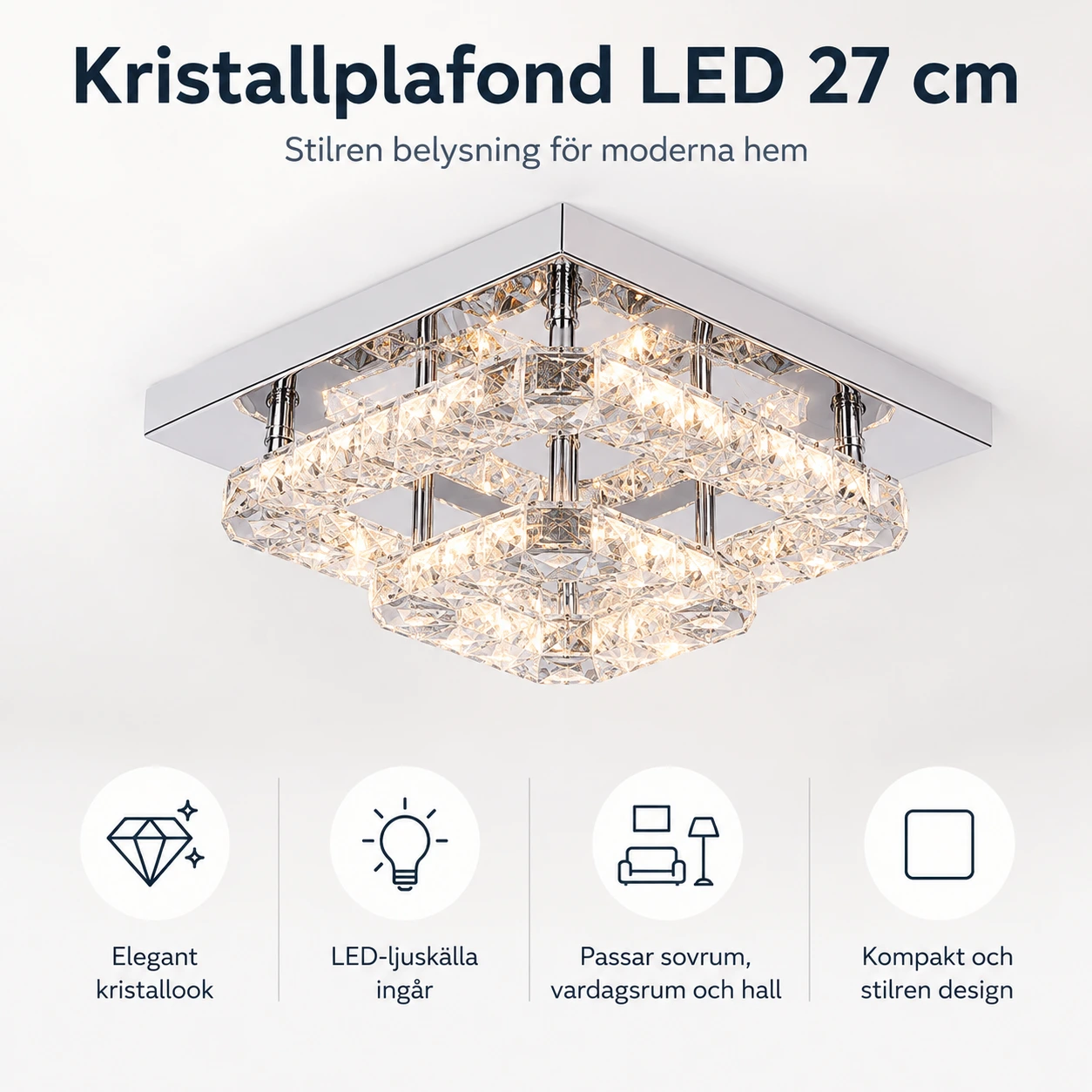 Kristallplafond LED för sovrum och vardagsrum 27 cm