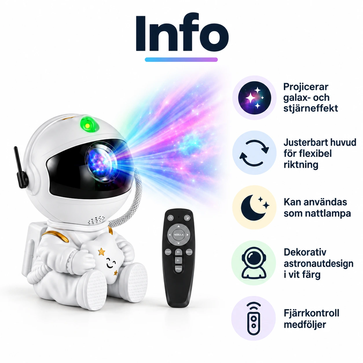 Galaxyprojektor astronaut med nattlampa och fjärrkontroll