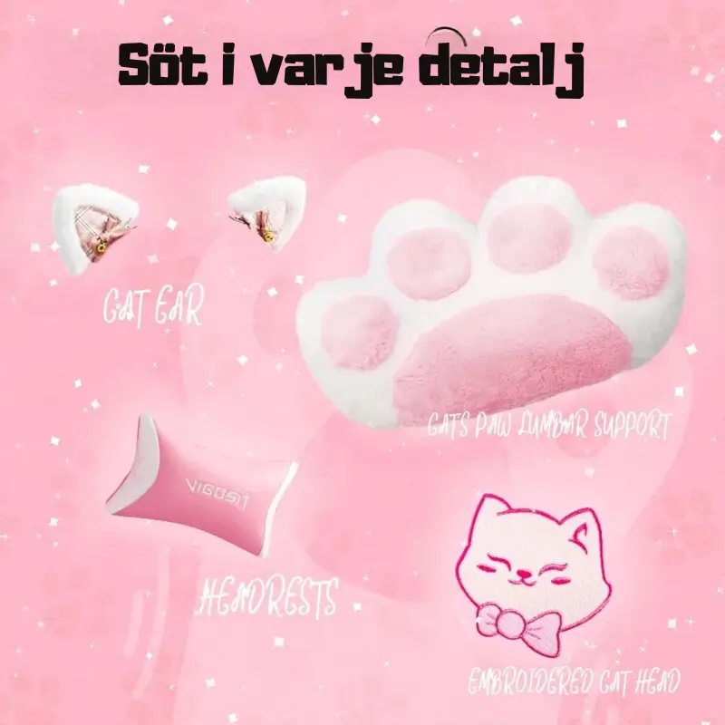 Gamingstol Rosa med Kattöron och Kattass Ländkudde 3