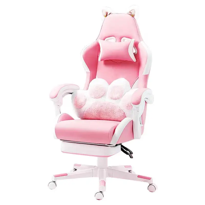Gamingstol Rosa med Kattöron och Kattass Ländkudde