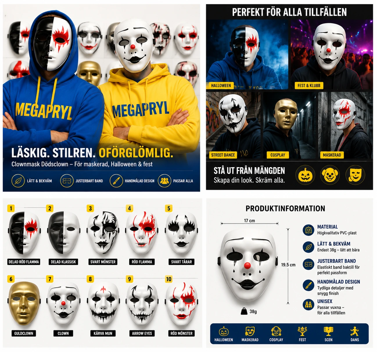 Clownmask Dödsclown – Läskig Mask för Maskerad – Läskig Mask för Maskerad