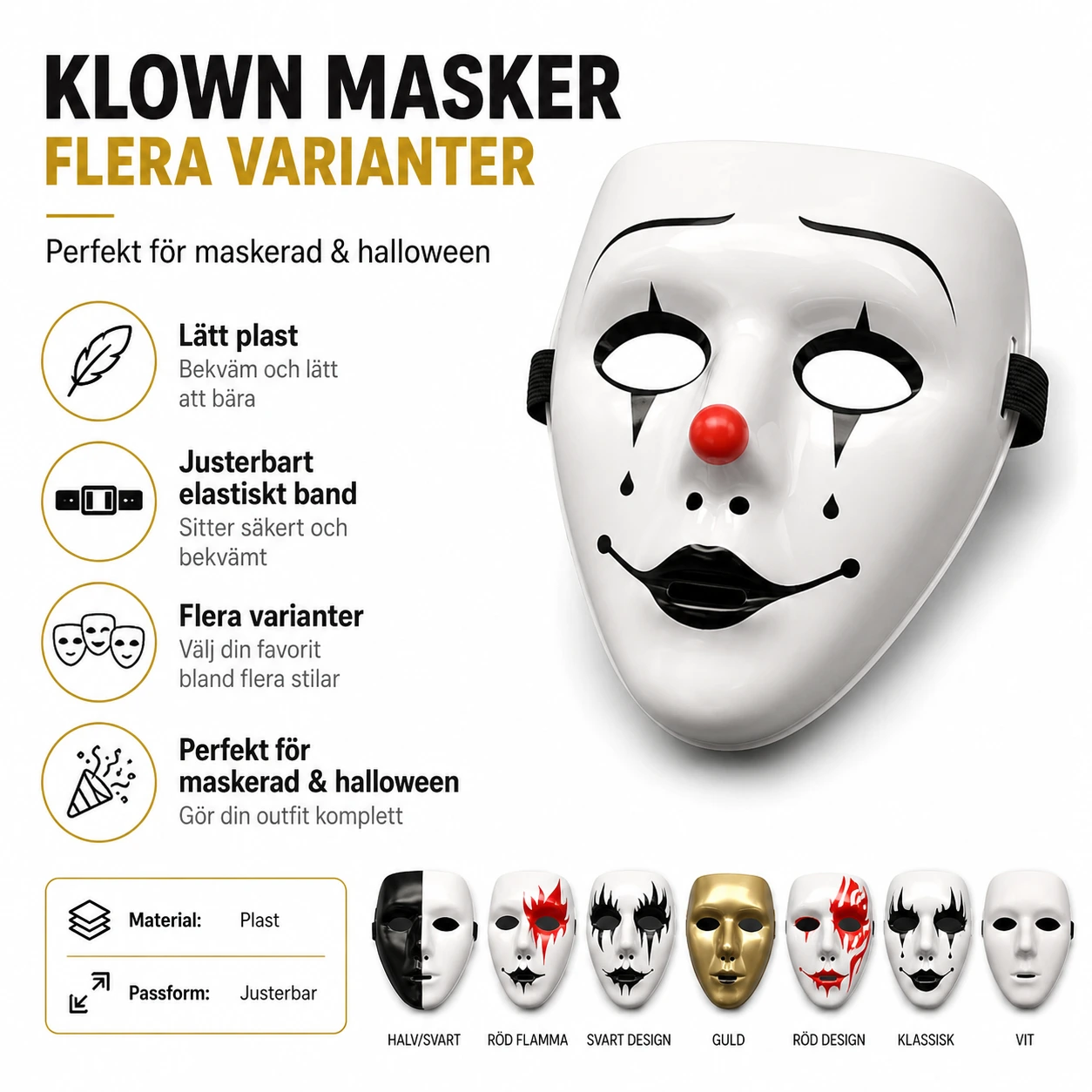 Clownmask Dödsclown – Läskig Mask för Maskerad – Läskig Mask för Maskerad