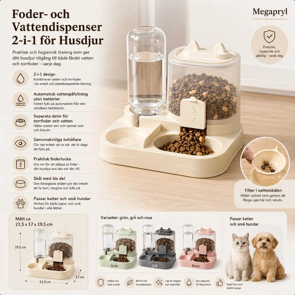 Foder- och Vattendispenser 2-i-1 för Husdjur