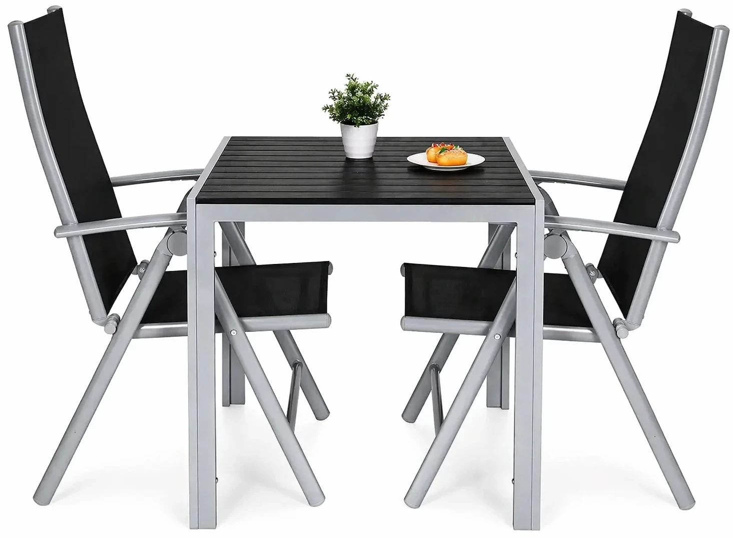 Trädgårdsmöbler Balkong Set - 2 Fällstolar med Bord