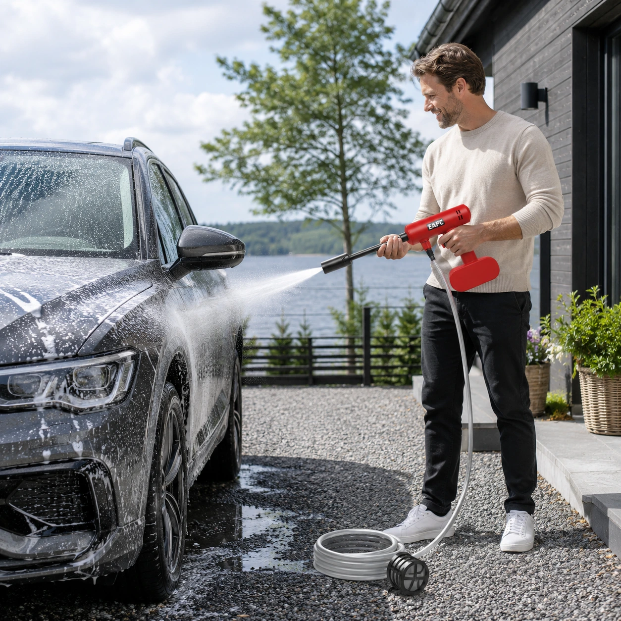 Batteridriven högtryckstvätt för bil och utomhusrengöring