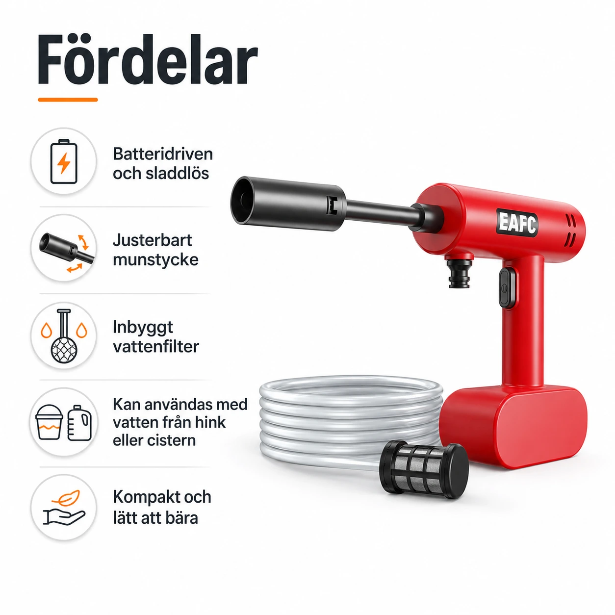 Batteridriven högtryckstvätt för bil och utomhusrengöring