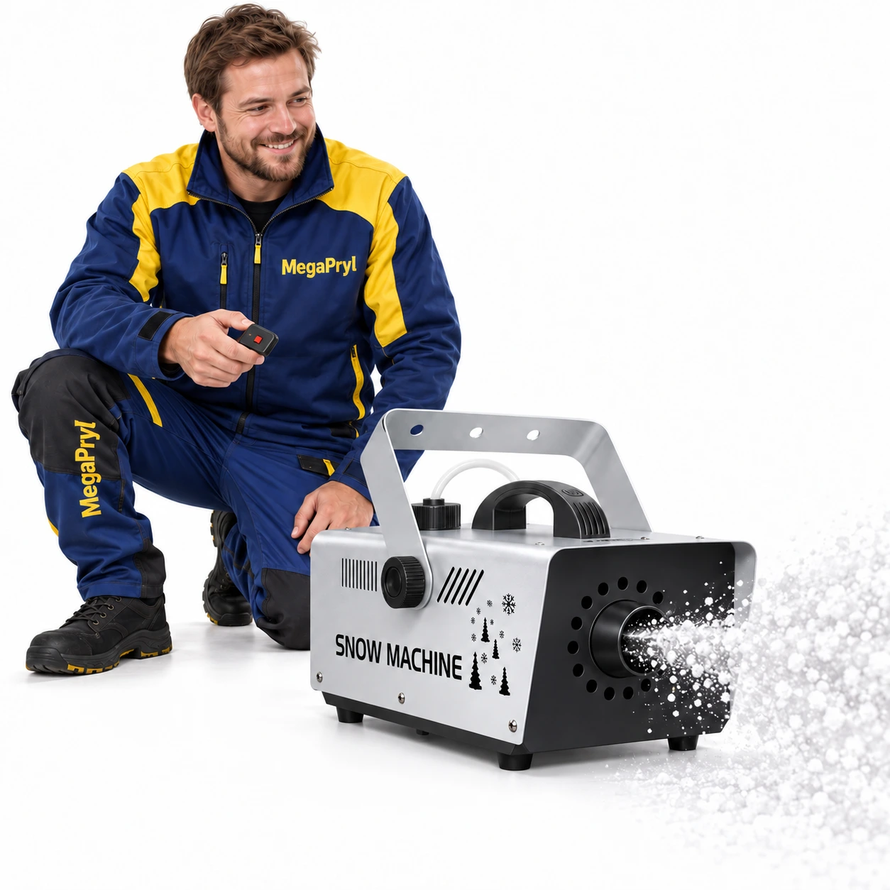 Snömaskin med trådlös och trådbunden fjärrkontroll