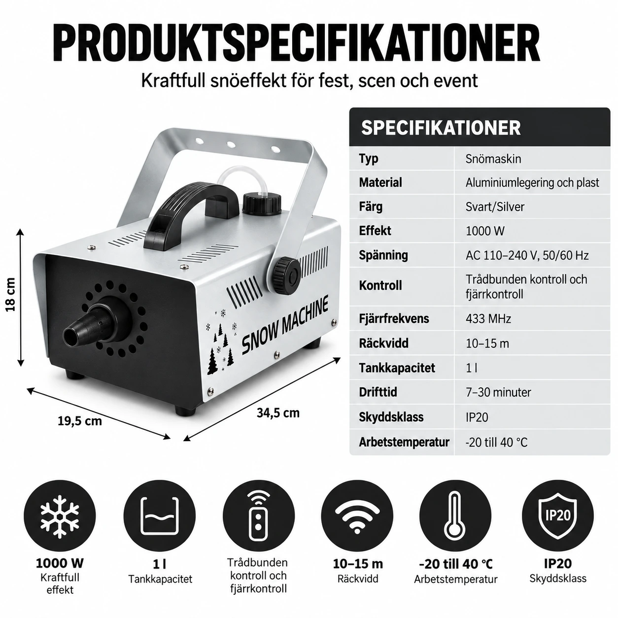 Snömaskin med trådlös och trådbunden fjärrkontroll