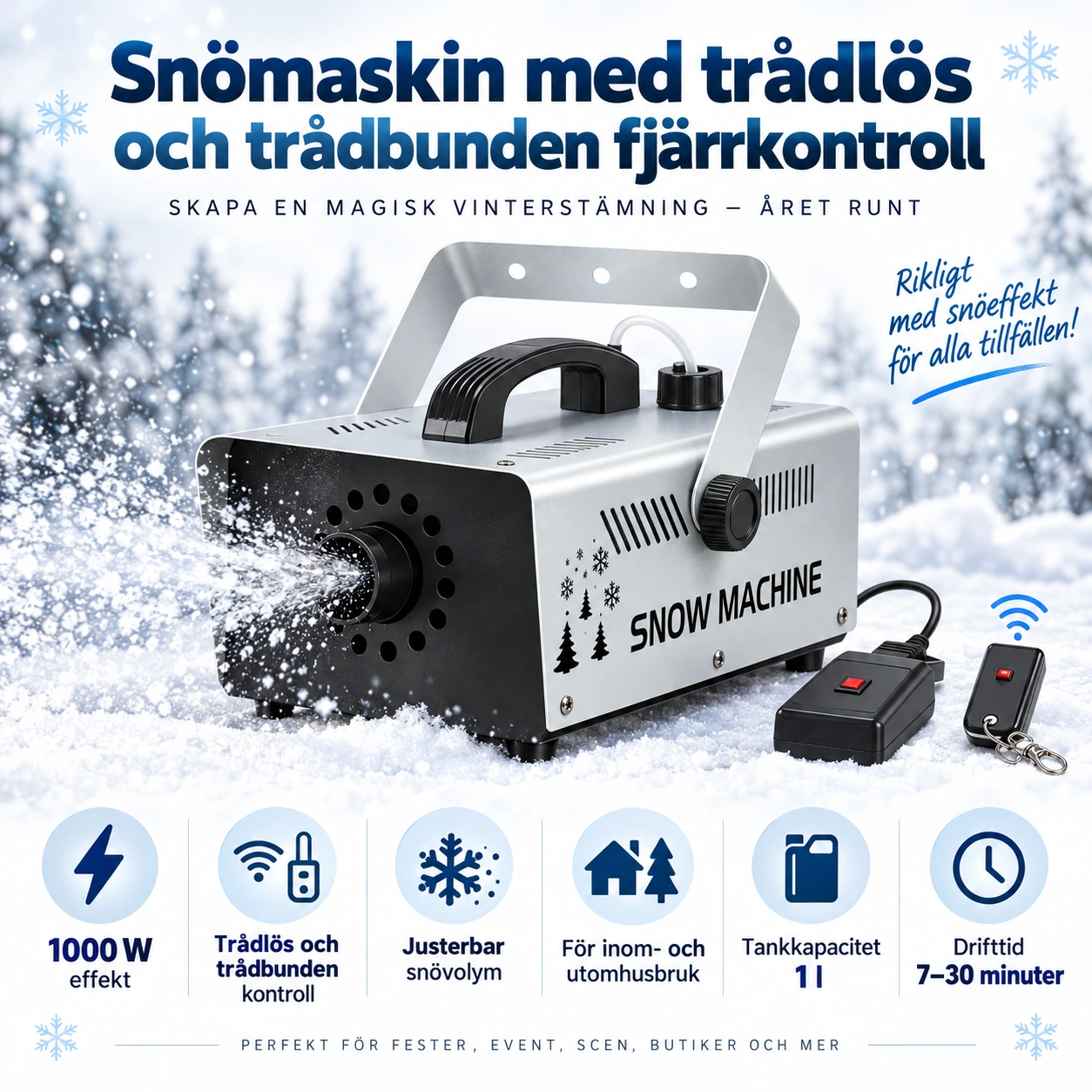 Snömaskin med trådlös och trådbunden fjärrkontroll