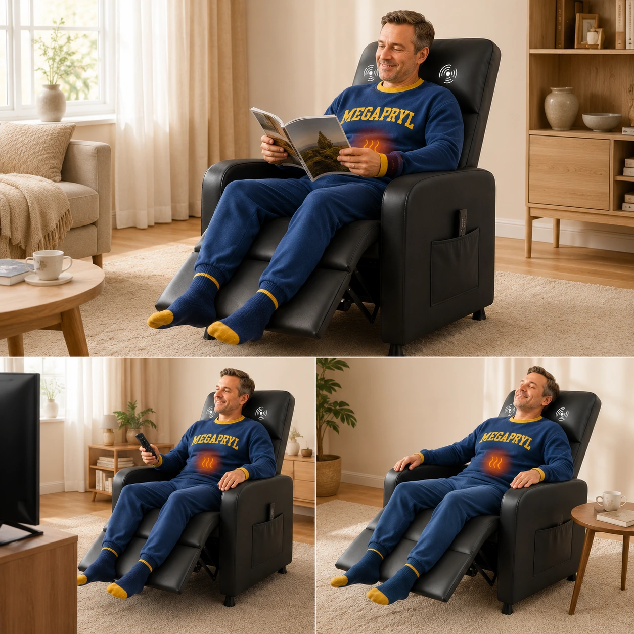 Massagefåtölj Elrecliner Svart med Värme och Fotstöd