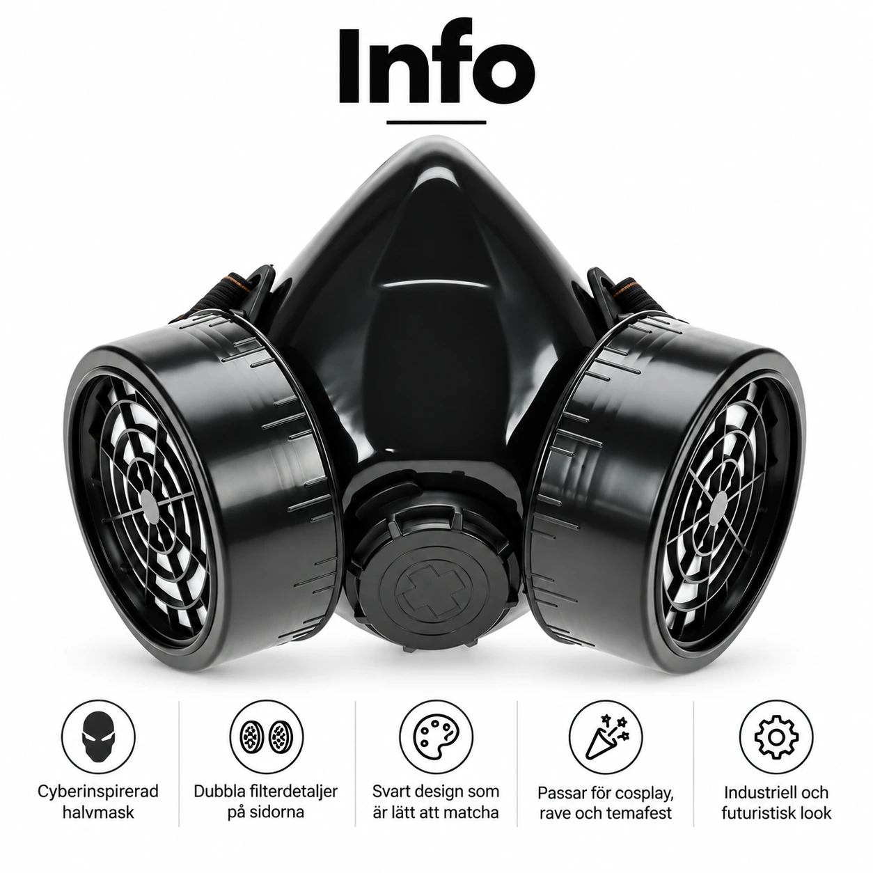 Svart Gasmask med Dubbla Filter