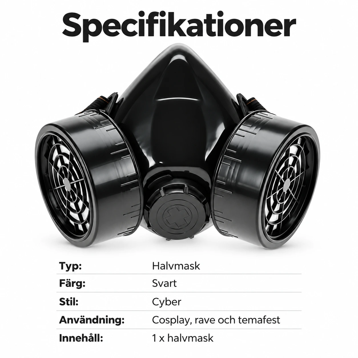 Svart Gasmask med Dubbla Filter