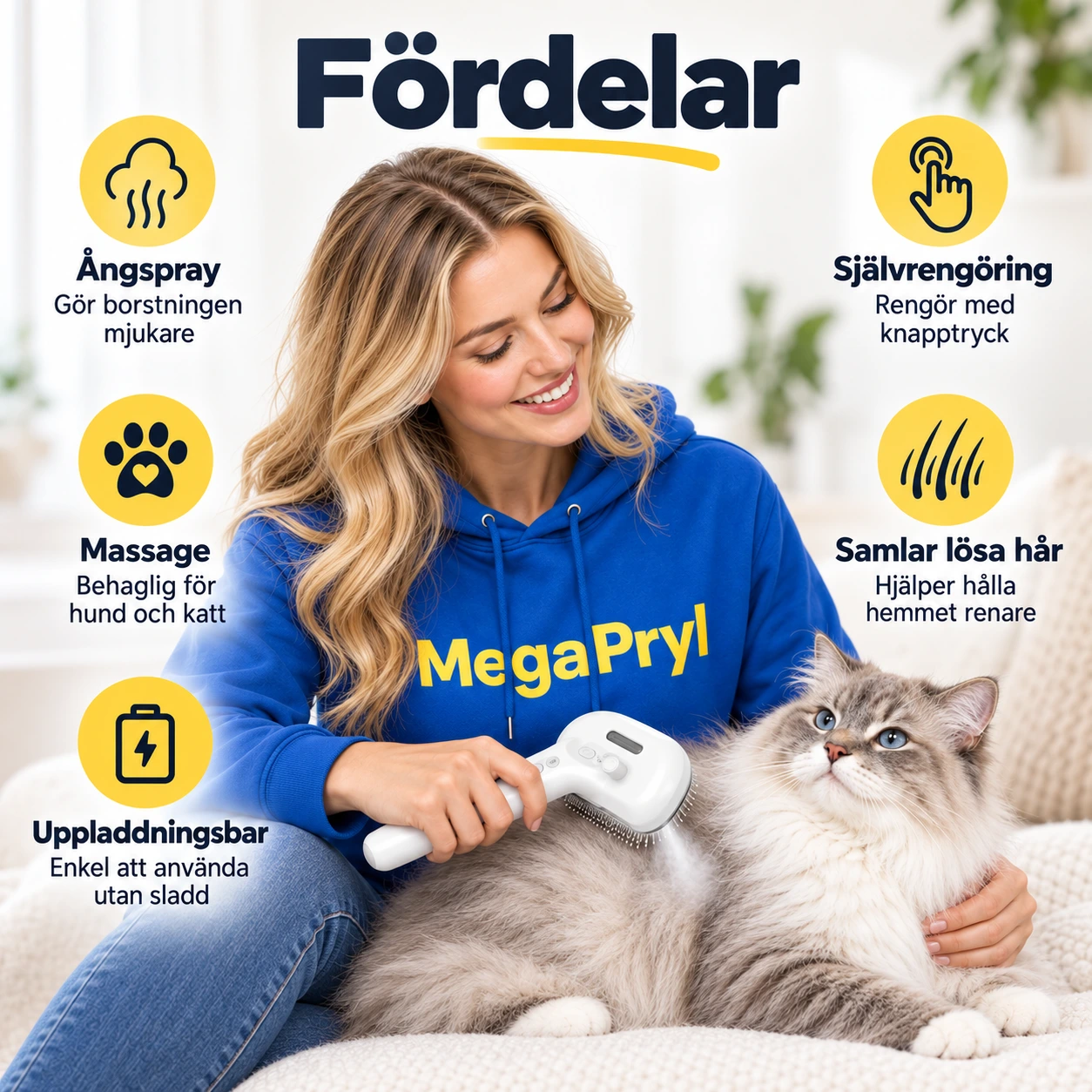 Ångborste för husdjur med självrengöring