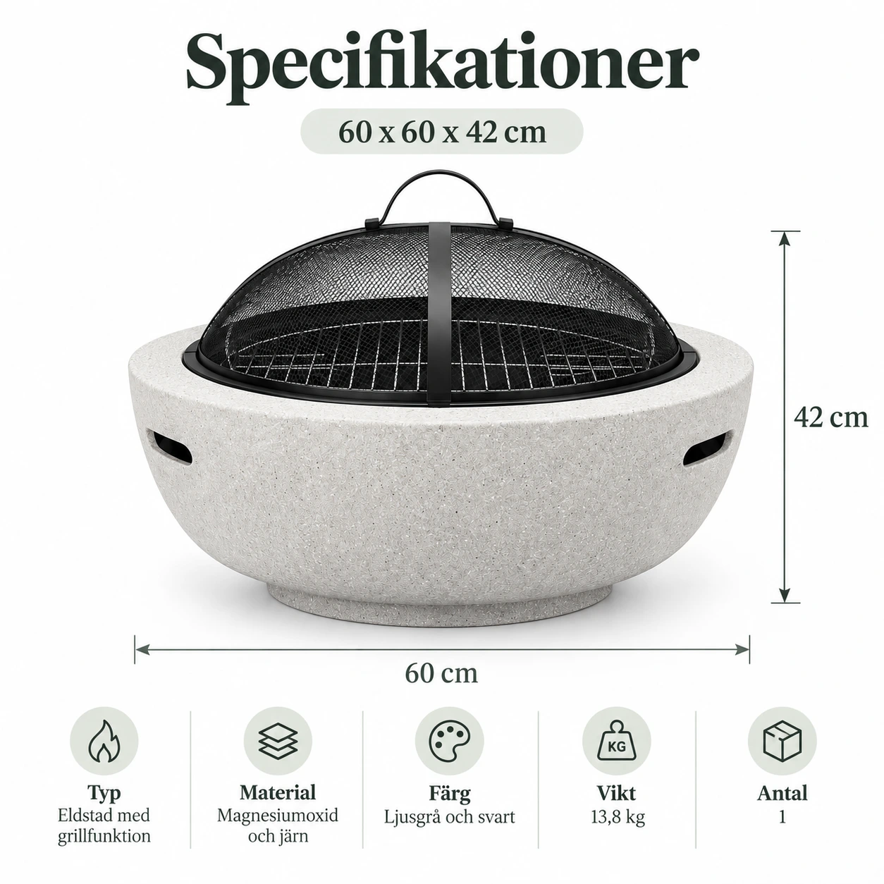 Pyöreä tulisija grilliritilällä ulkokäyttöön