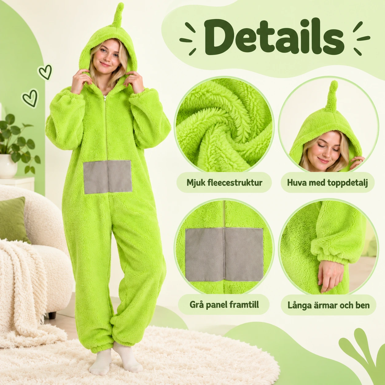 Onesie med huva för vuxna och barn
