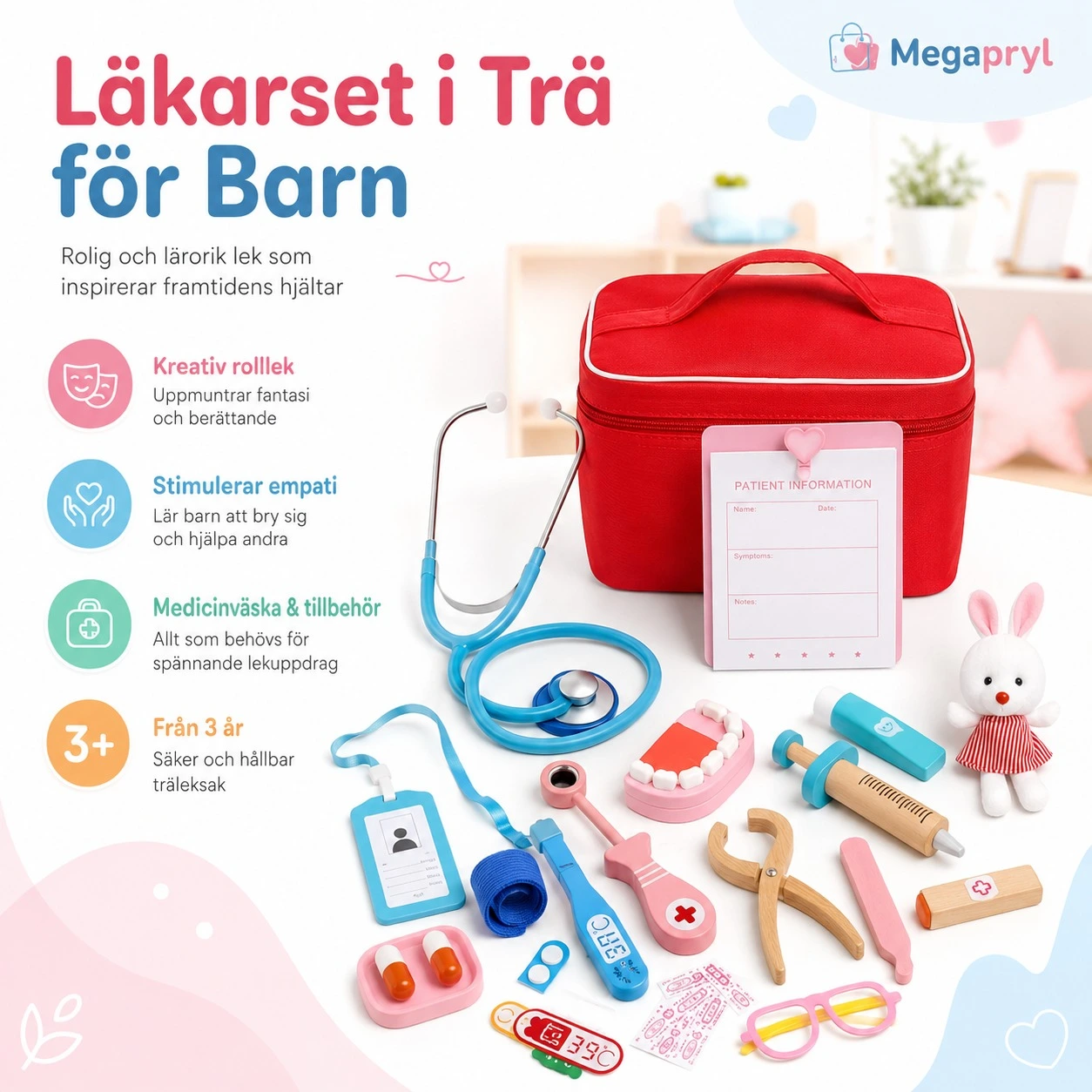 Läkarset i Trä för Barn med Medicinväska