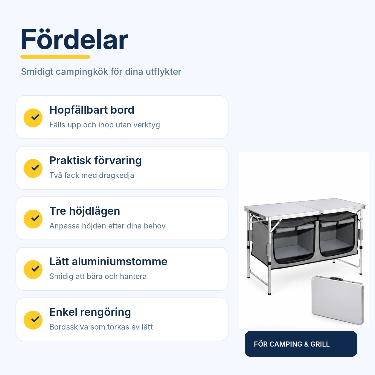 Campingkök bord för camping och grill med förvaring