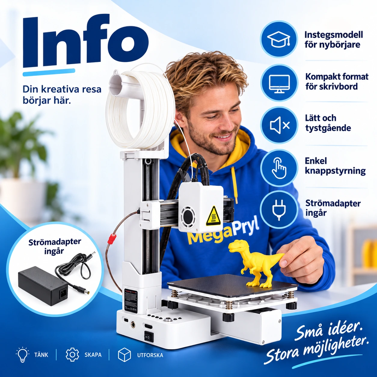 Kompakti 3D-tulostin aloittelijalle virtalähteellä