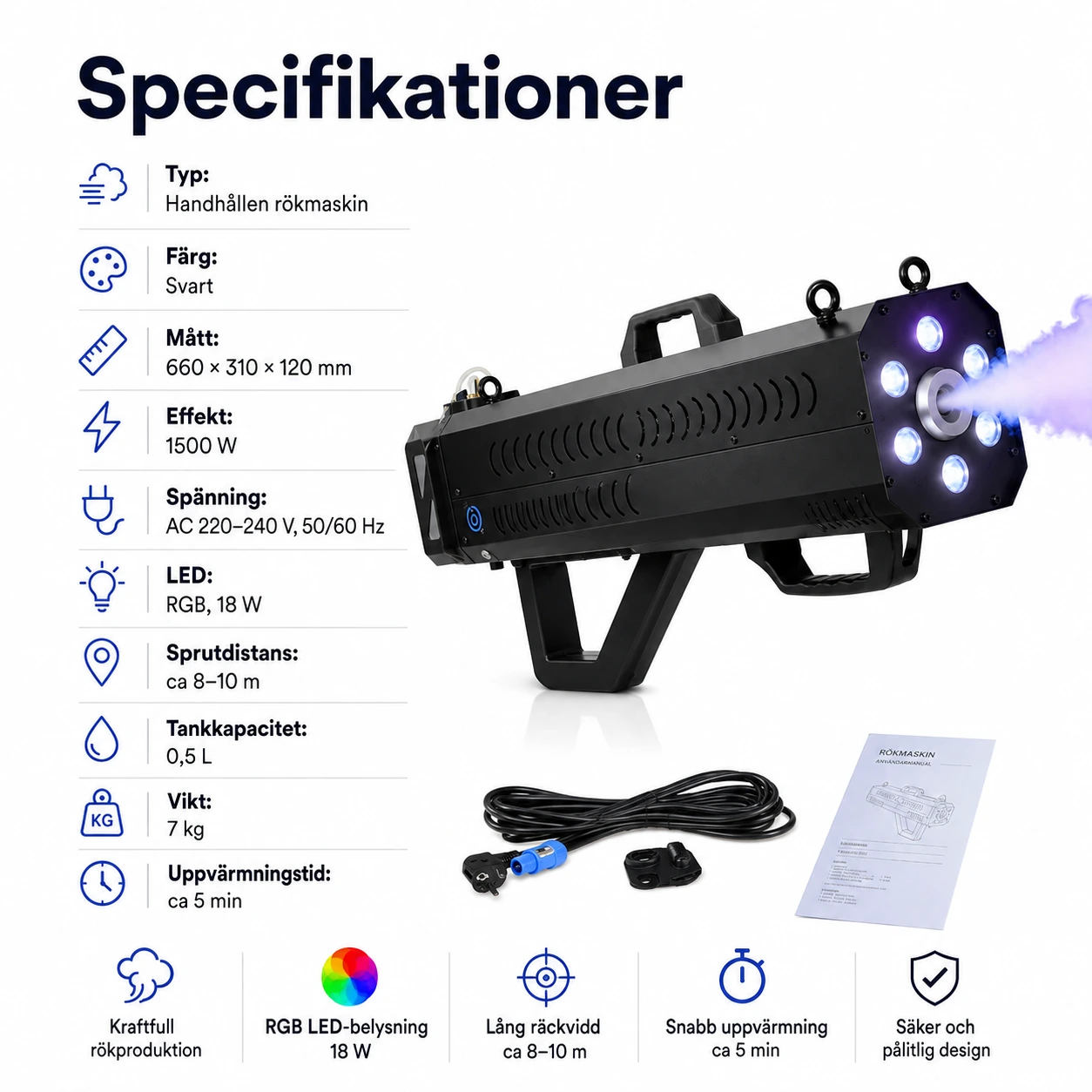 Rökmaskinspistol för scen och fest med RGB LED