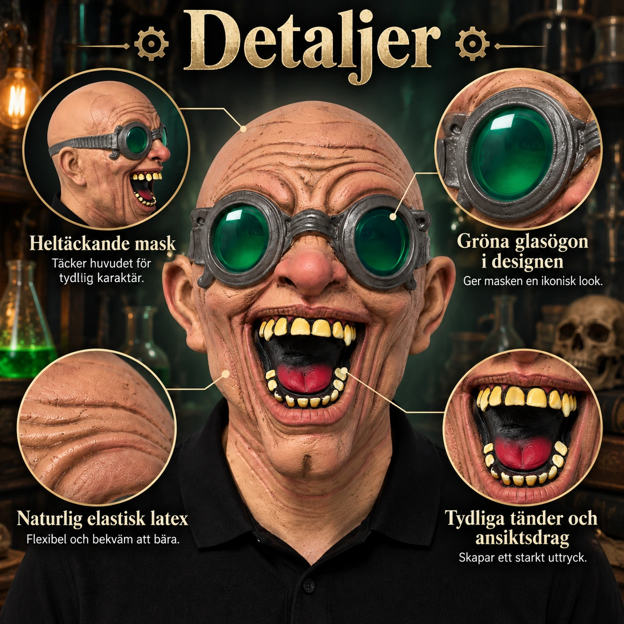Mask vuxen galen vetenskapsman i latex