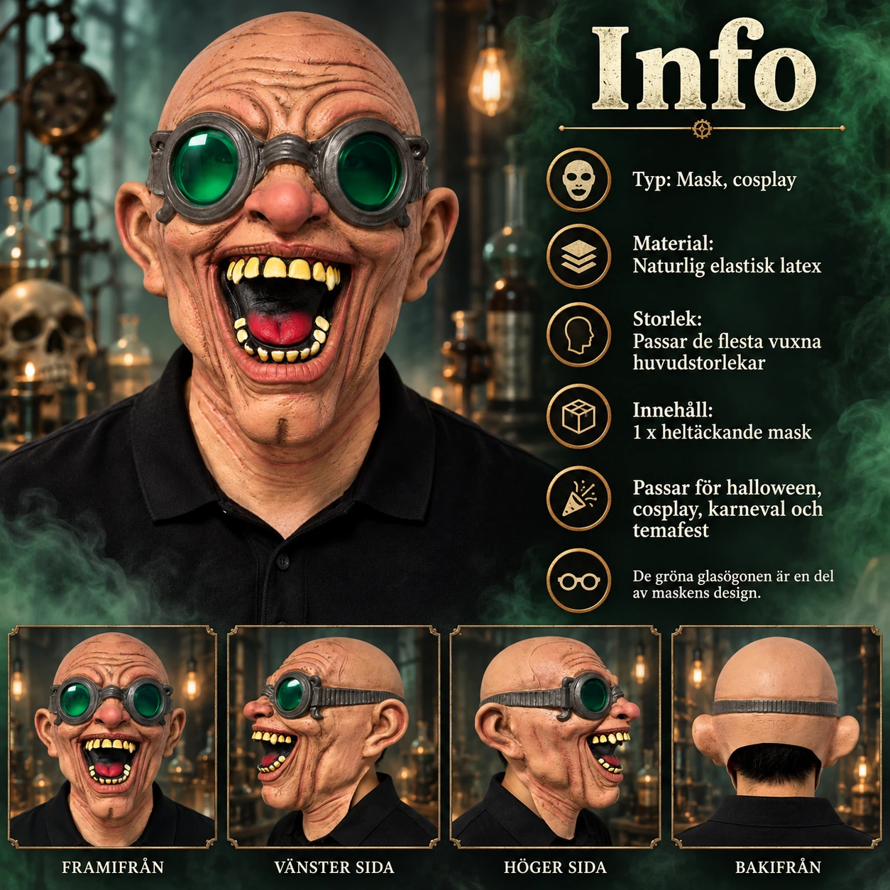 Mask vuxen galen vetenskapsman i latex