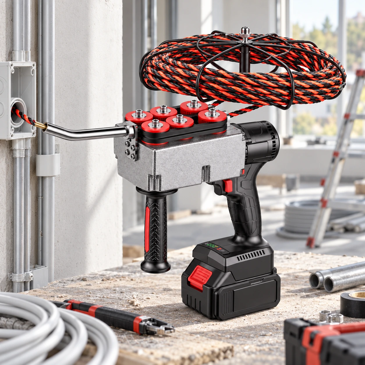 Batteridriven kabeldragare för el och nätverk, 21 V