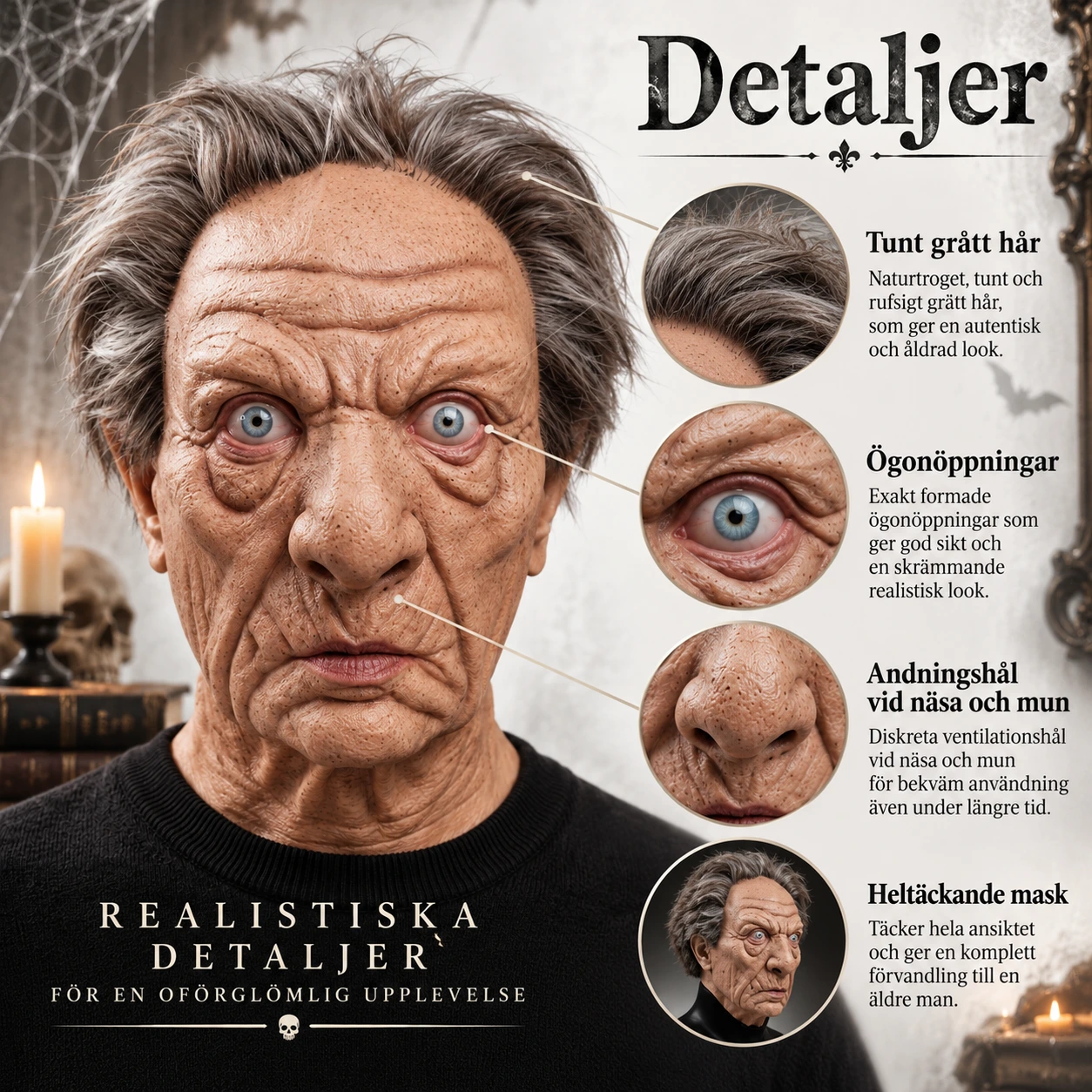 Mask gammal man i latex, heltäckande vuxen