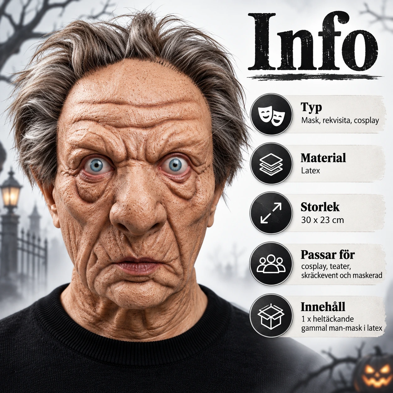 Mask gammal man i latex, heltäckande vuxen
