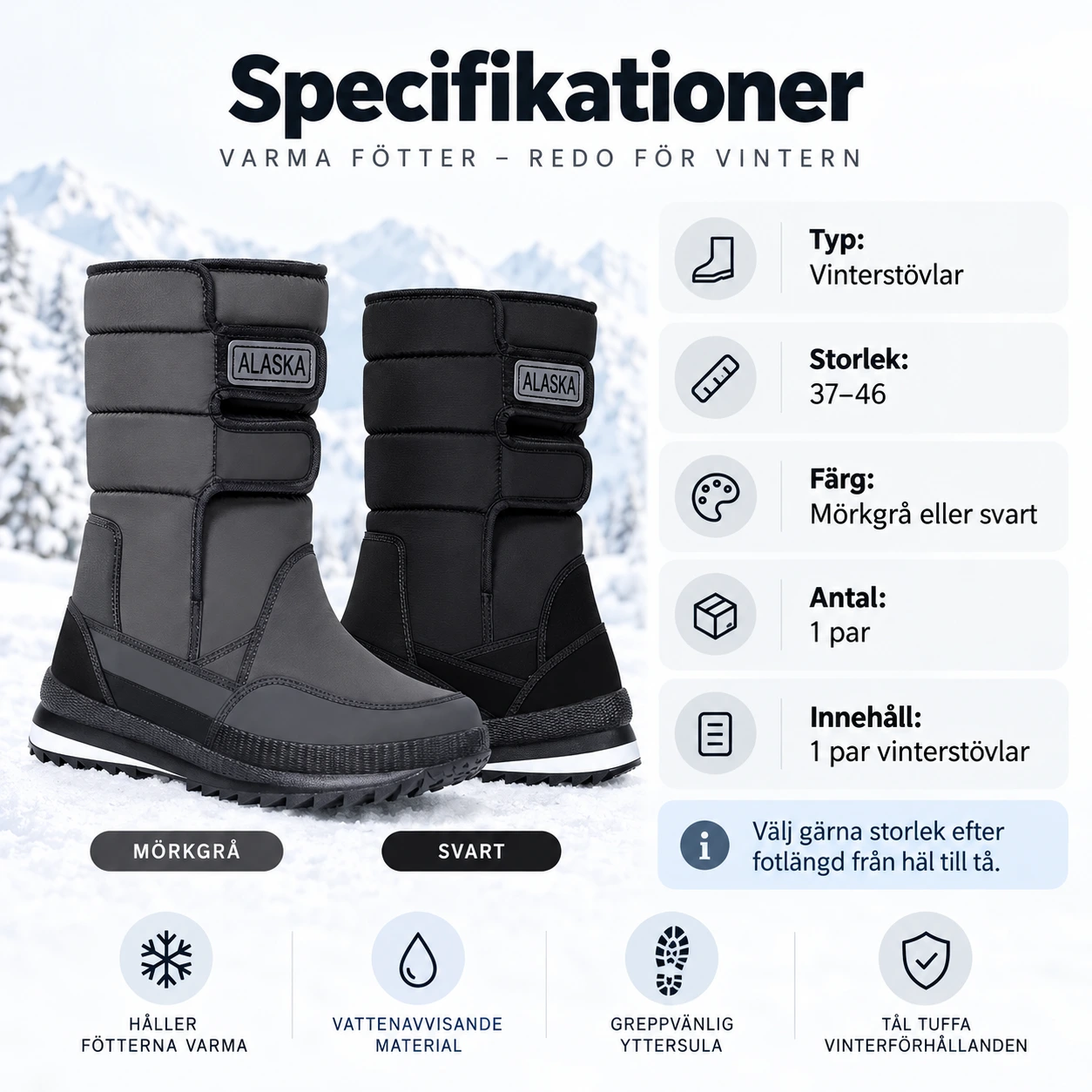 Vinterstövlar för snö och kyla, mellanhöga