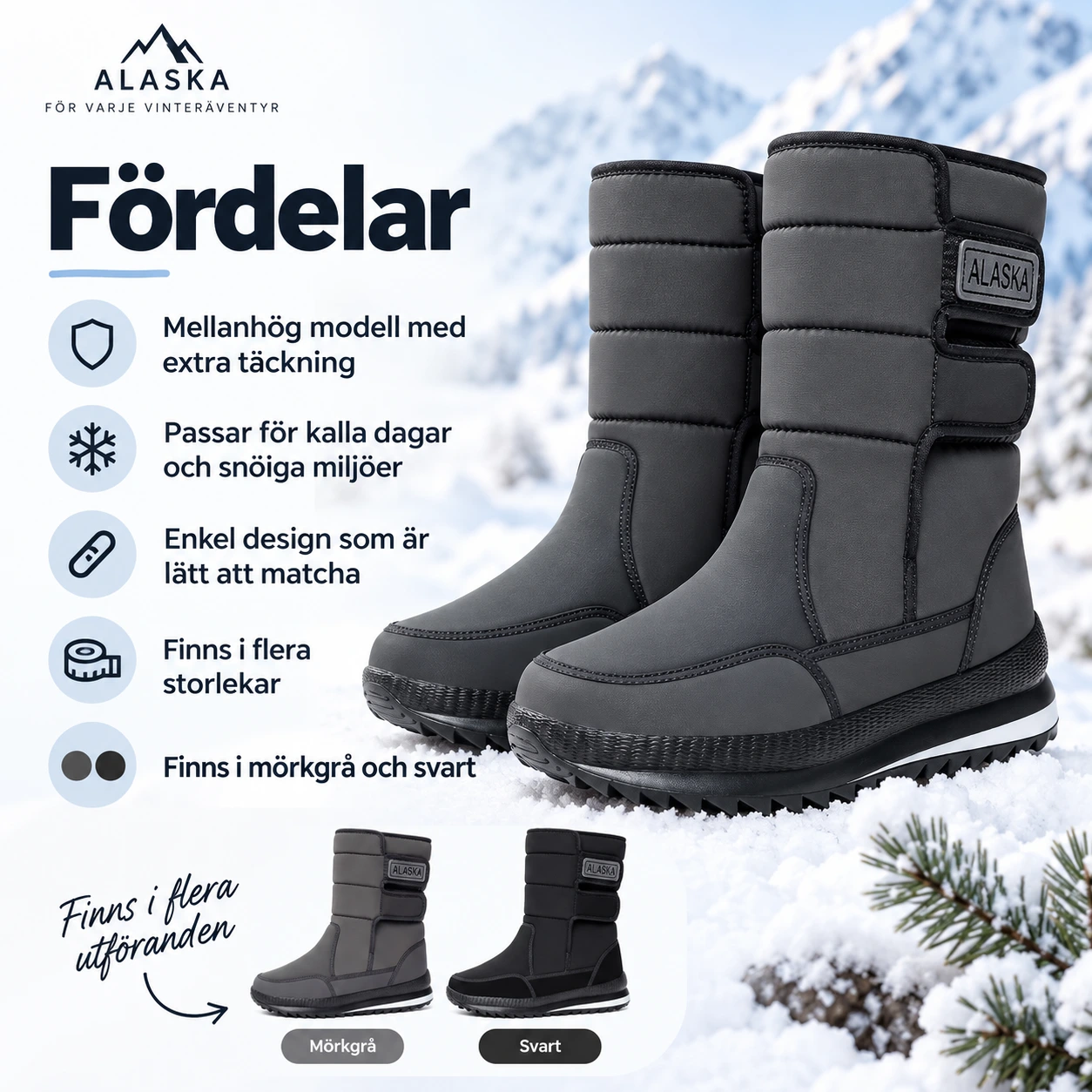 Vinterstövlar för snö och kyla, mellanhöga