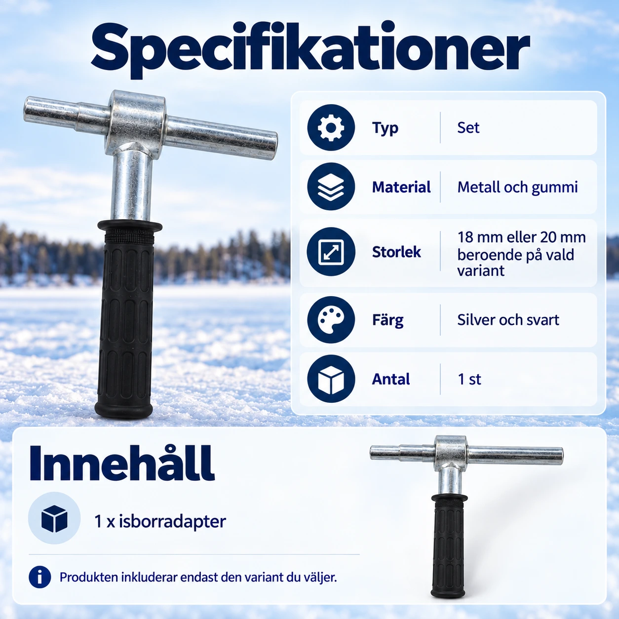 Isborradapter med handtag i metall och gummi