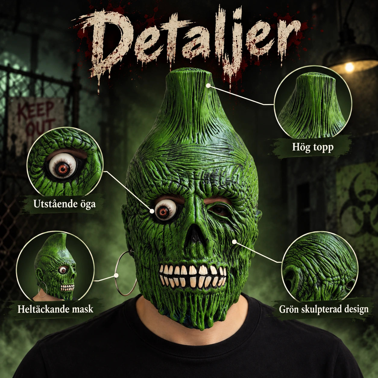 Mask zombie heltäckande grön