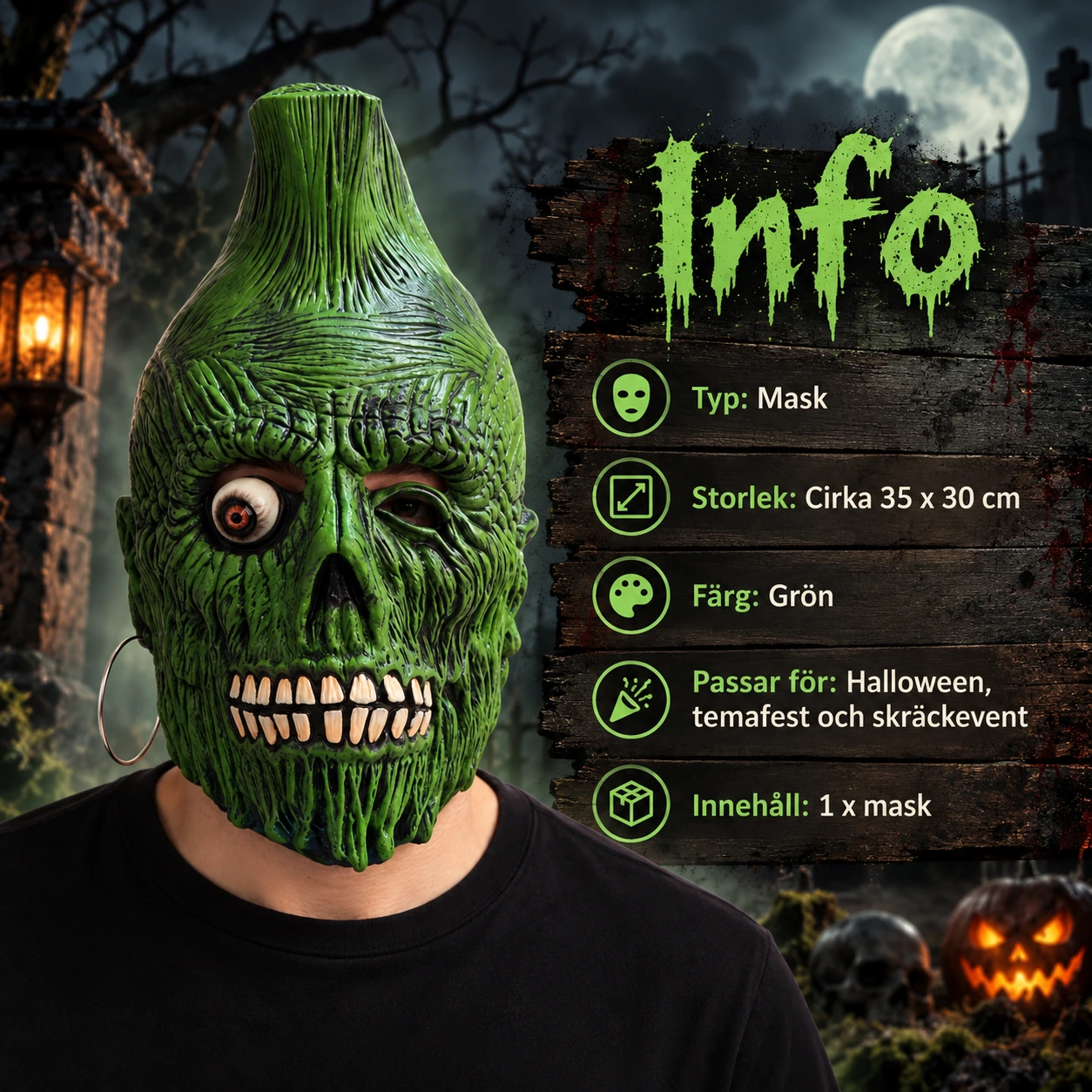 Mask zombie heltäckande grön