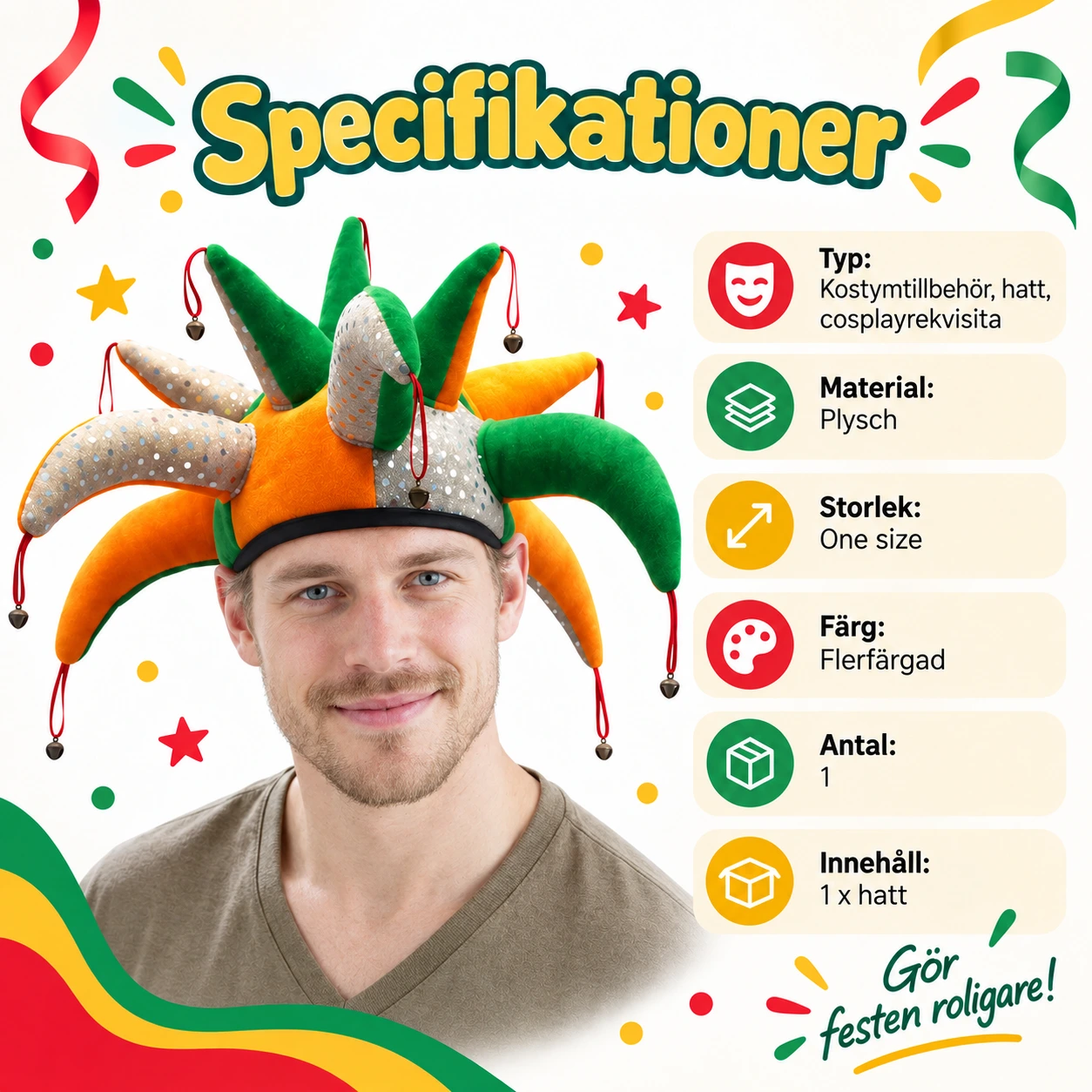 Färgglad Narhatt med Bjällror
