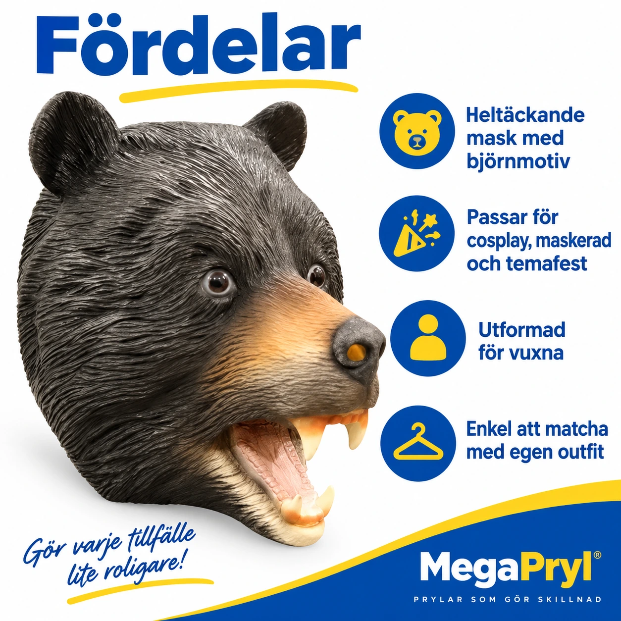 Svart Ryta Björn Latexmask med Öppen Mun