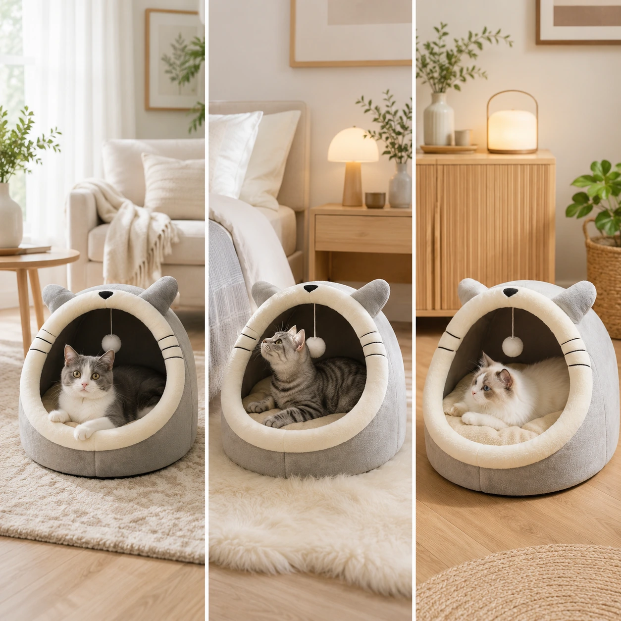 Kattbädd Grotta med Öron – Mjuk Sovplats för Katt