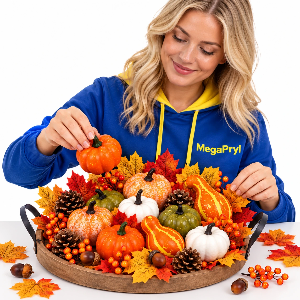 Dekorationsset med konstgjorda pumpor för höst och halloween