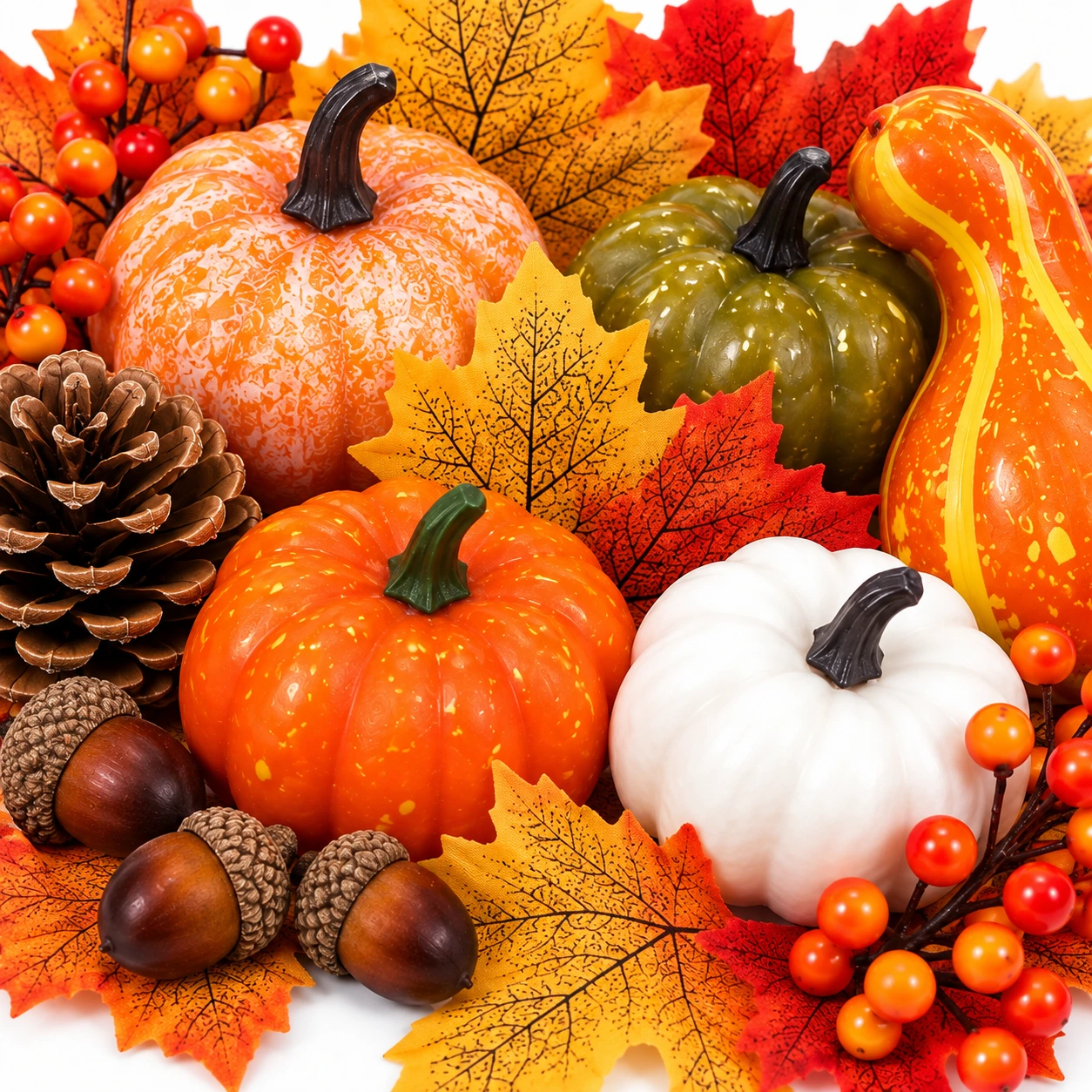 Dekorationsset med konstgjorda pumpor för höst och halloween