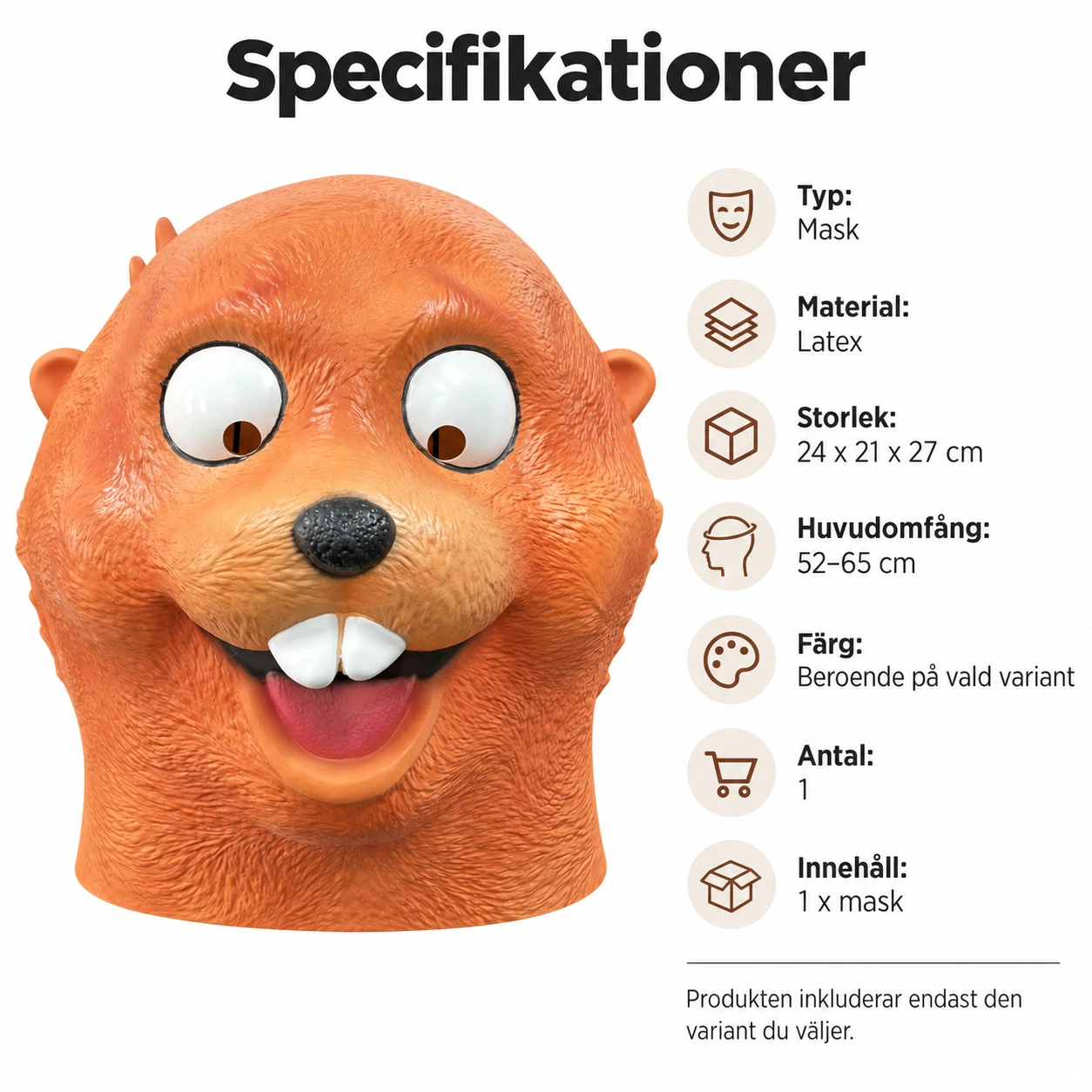 Brun Utter Latexmask med Stora Tänder
