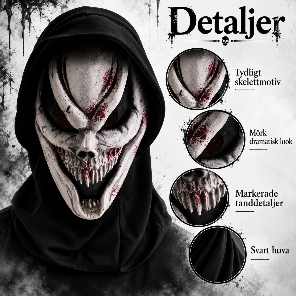 Skjelettmaske med hette