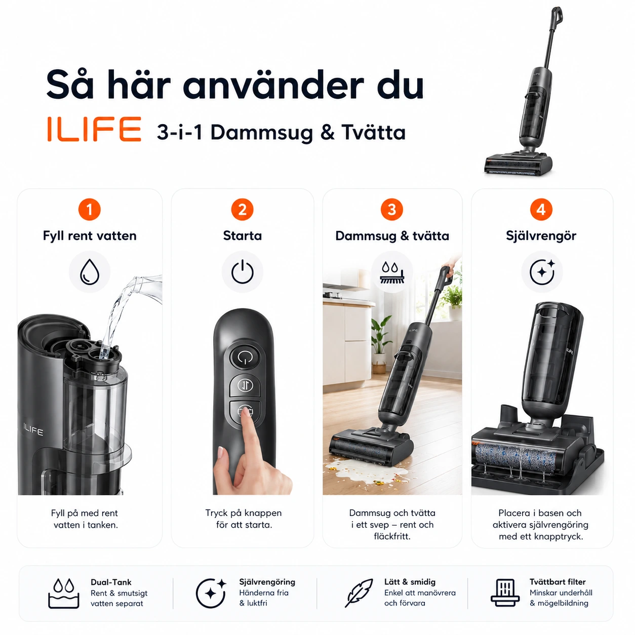 Dammsugare & Golvtvätt 3-i-1 – Våt- och Torrdammsugare