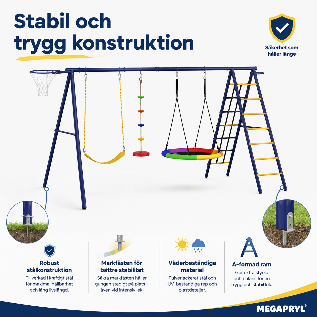 Aiyaplay Gungställning 6-i-1 med Gunga, Redegunga och Basketkorg